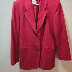 Worthington Classic Red Blazer Womens 8 Wool Lined Two Button Jacket Career